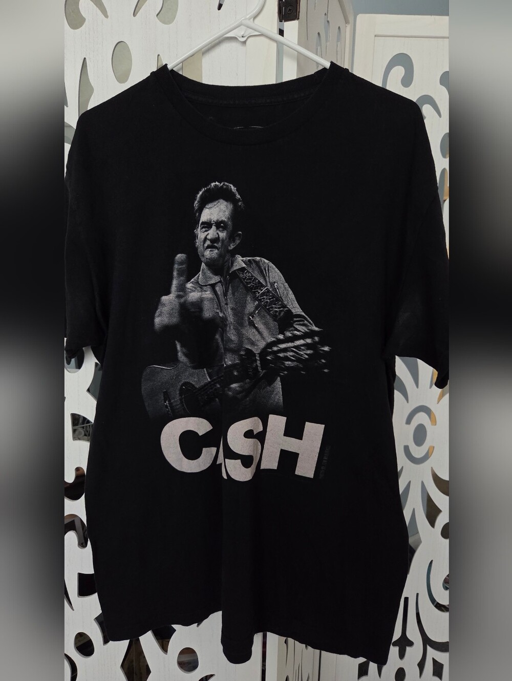 Johnny Cash Jim Marshall Middle Finger T-Shirt Men's L Black Graphic Cotton